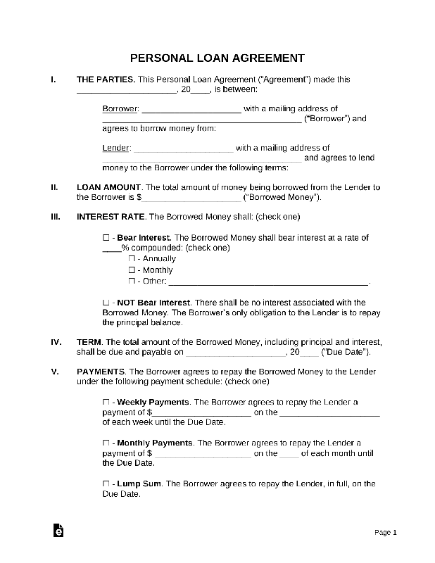 Free Personal Loan Document