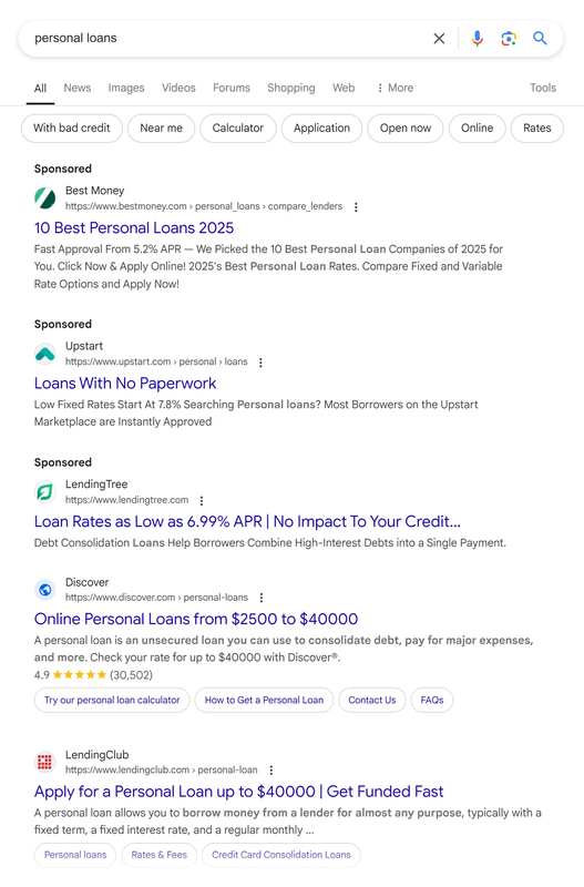 Search Engine for Personal Loans